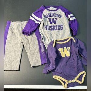 University of Washington Huskies Baby Infant set of 3 items onesies and pants